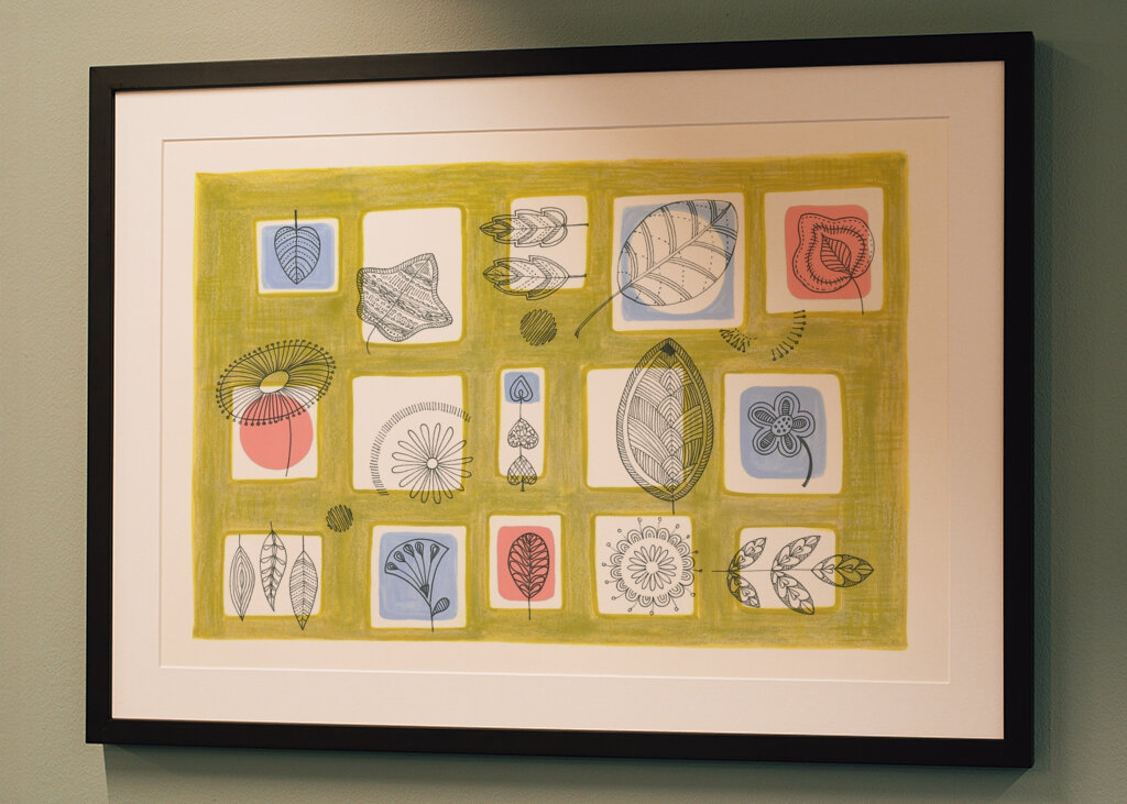 Delikate stregtegninger af blade og blomster