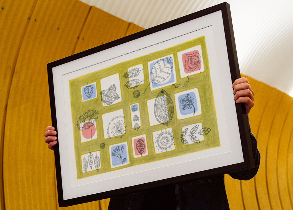 Delikate stregtegninger af blade og blomster