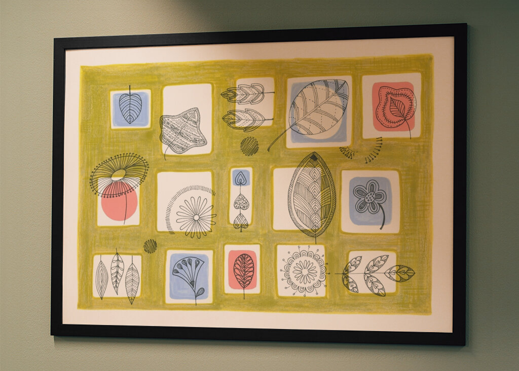 Delikate stregtegninger af blade og blomster