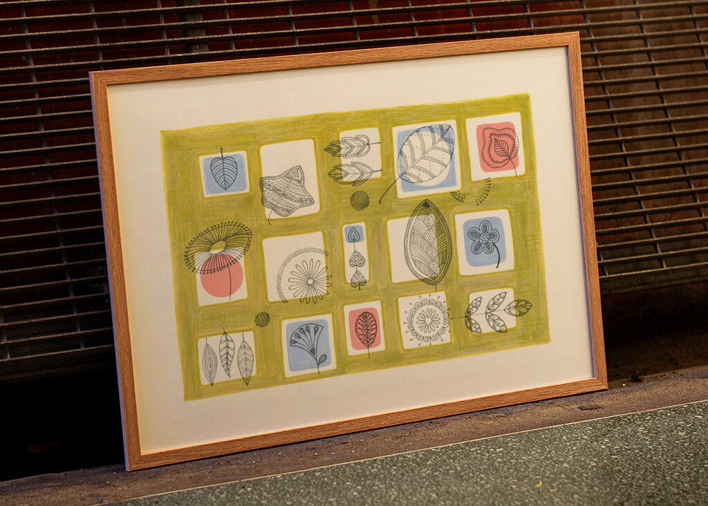 Delikate stregtegninger af blade og blomster