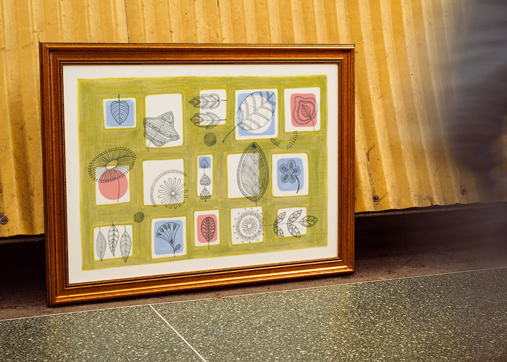 Delikate stregtegninger af blade og blomster