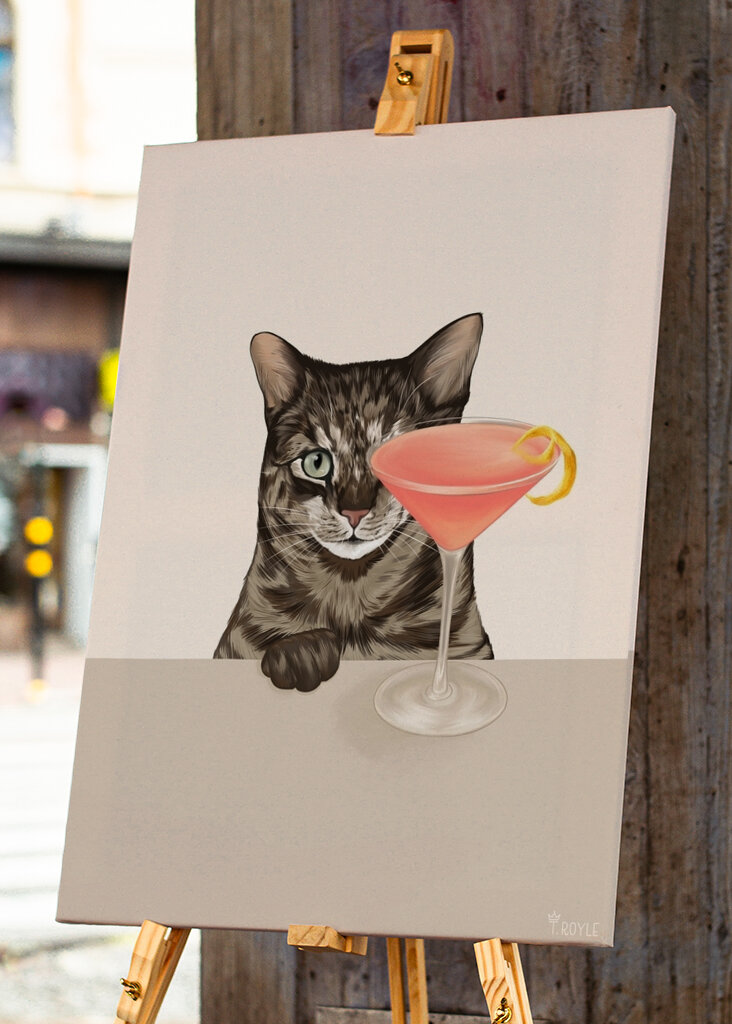 Tabby Cat with Cosmopolitan Cocktail