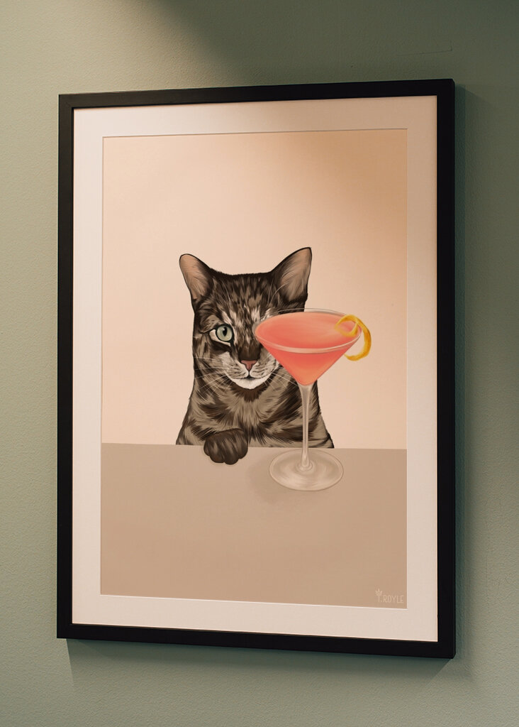 Tabby Cat with Cosmopolitan Cocktail
