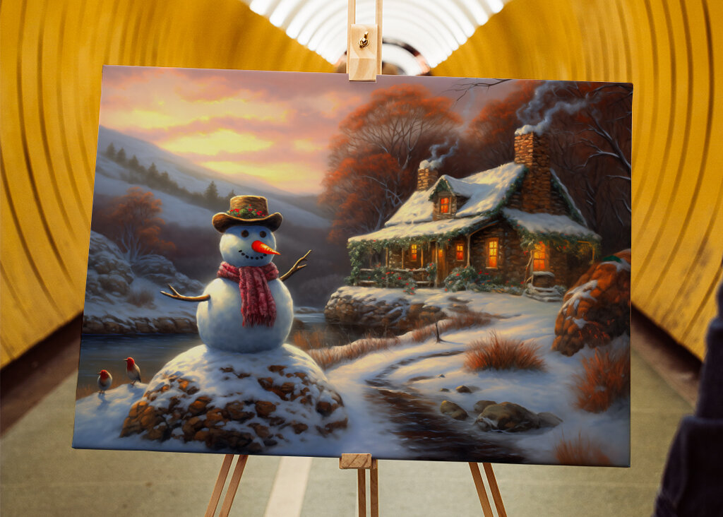 Sněhulák u zimní chaty