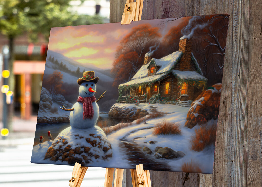 Sněhulák u zimní chaty