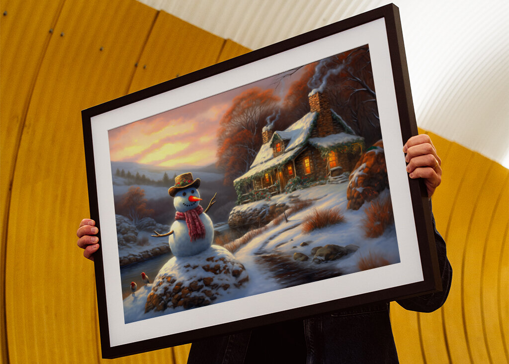 Sněhulák u zimní chaty