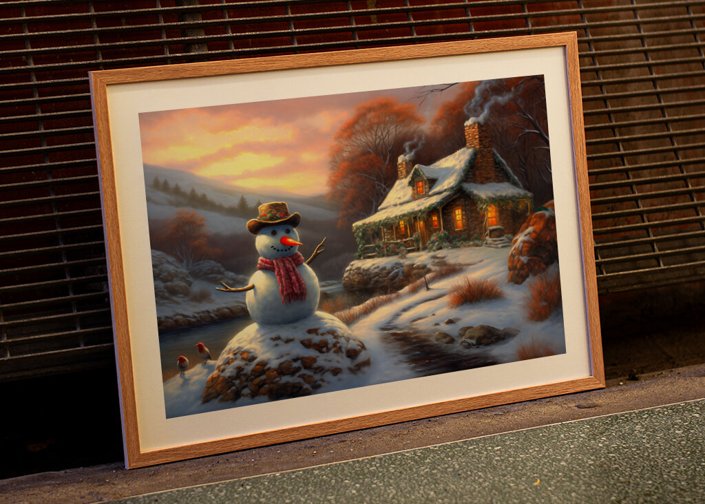 Sněhulák u zimní chaty