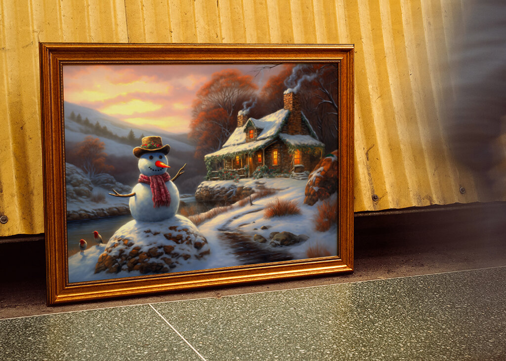 Sněhulák u zimní chaty