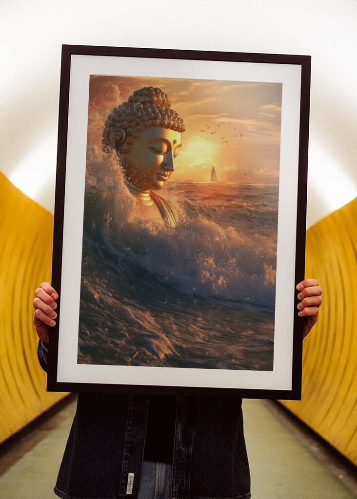 Goldener Buddha bei Sonnenuntergang