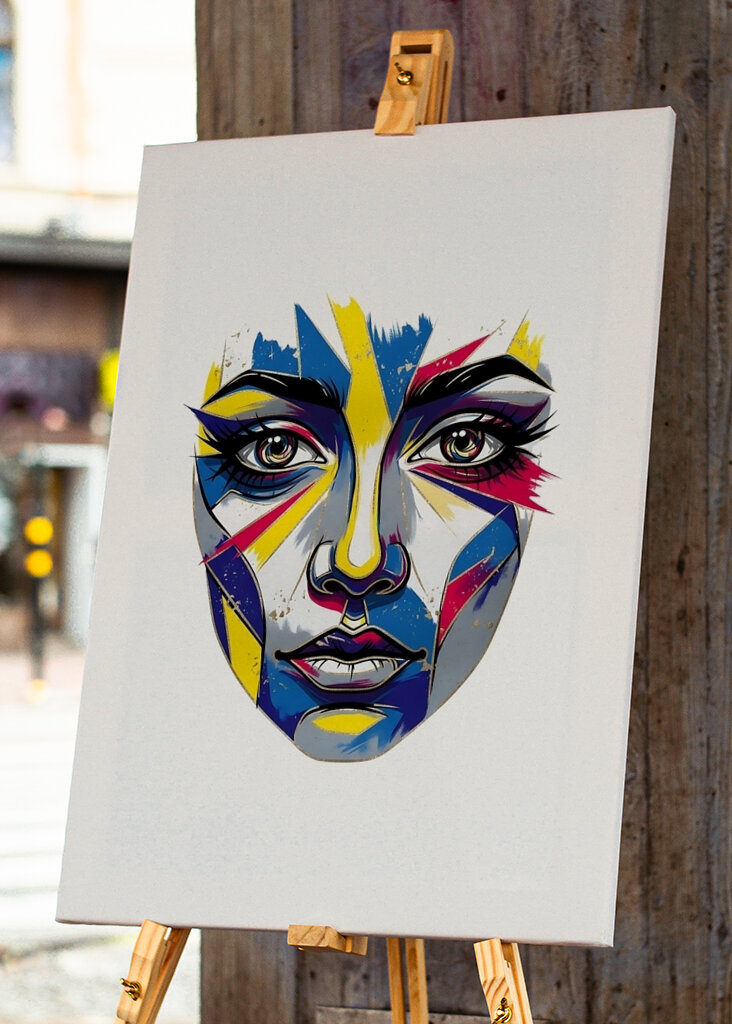 Abstrakt ansigtskunstvibration – fed moderne vægdekoration til stilfuldt interiør