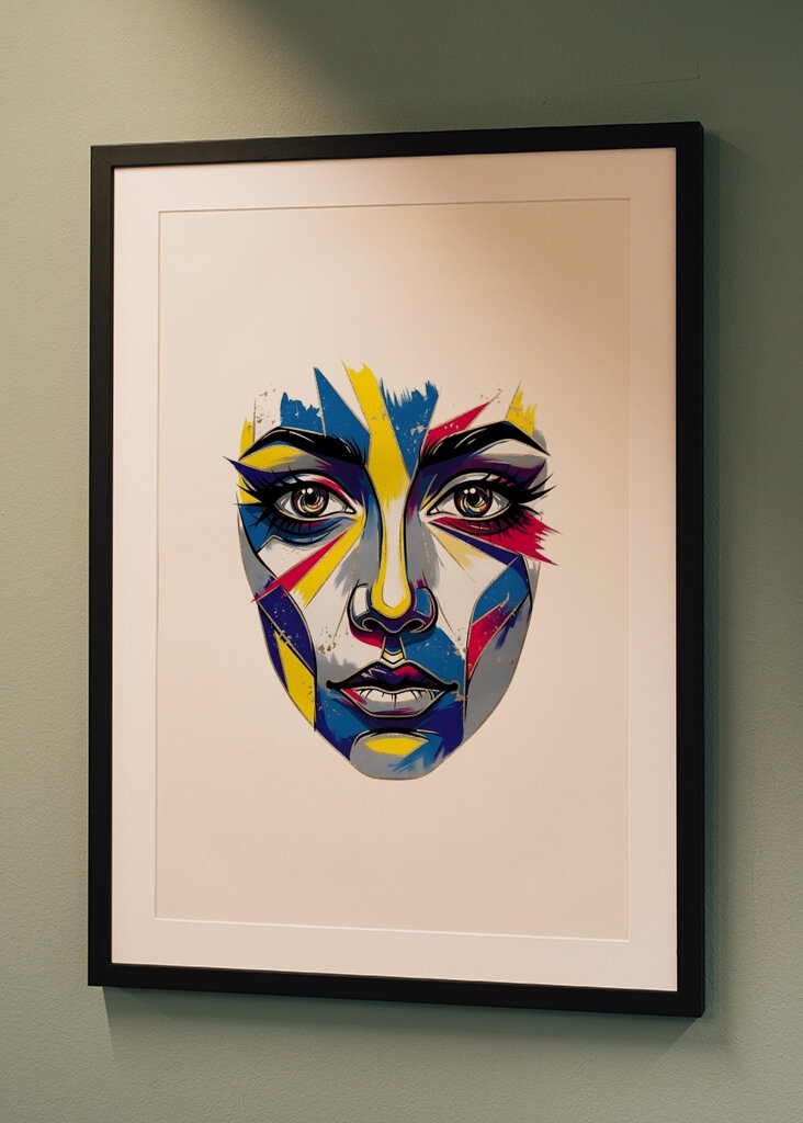 Abstrakt ansigtskunstvibration – fed moderne vægdekoration til stilfuldt interiør