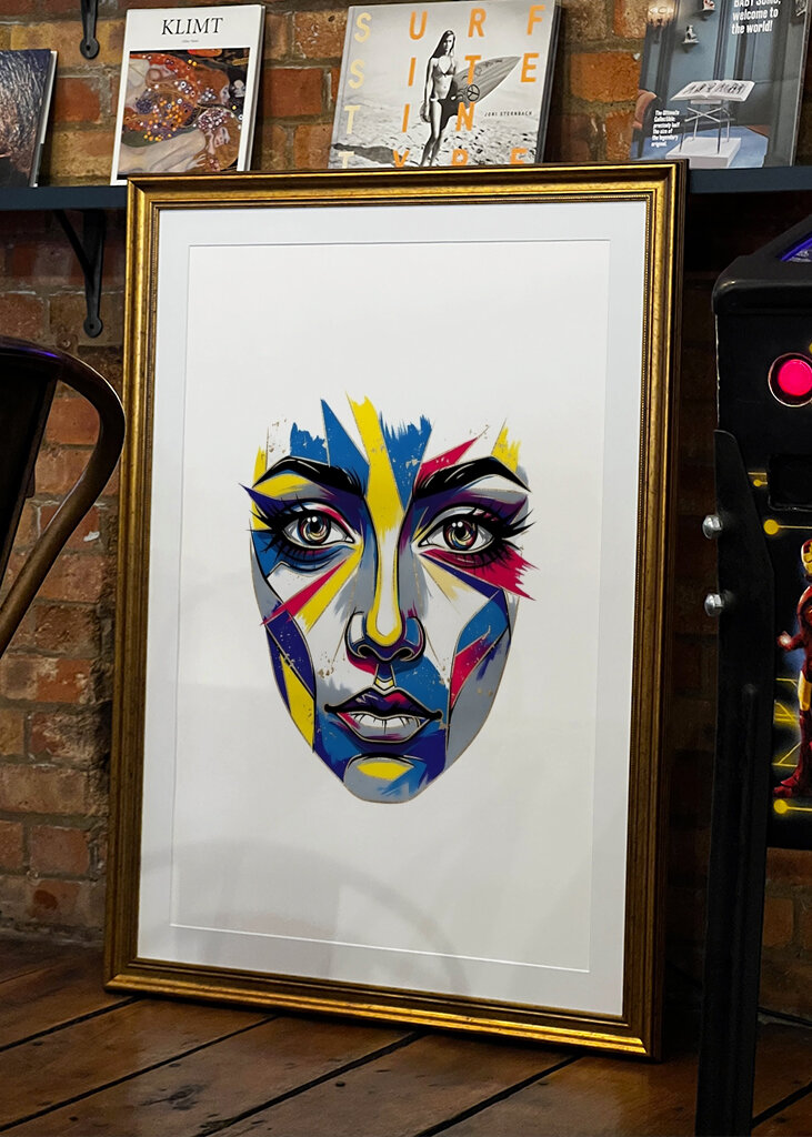 Abstrakt ansigtskunstvibration – fed moderne vægdekoration til stilfuldt interiør