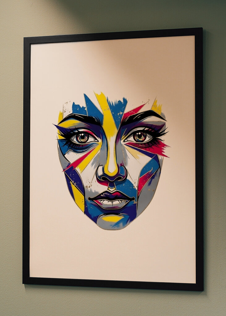 Abstrakt ansigtskunstvibration – fed moderne vægdekoration til stilfuldt interiør