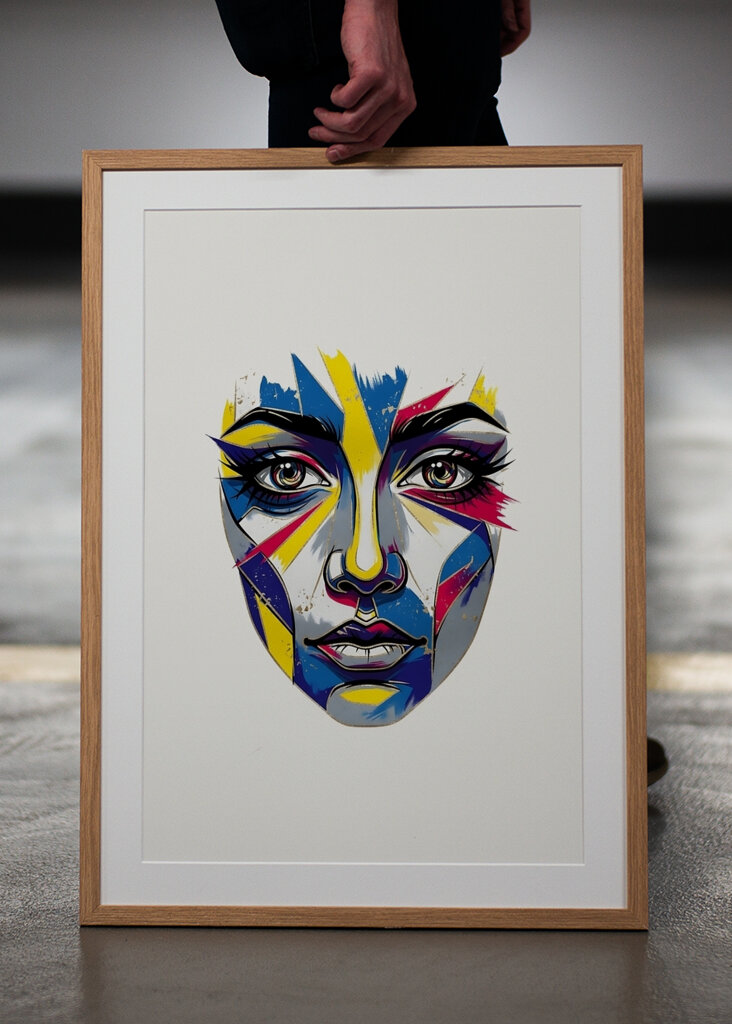 Abstrakt ansigtskunstvibration – fed moderne vægdekoration til stilfuldt interiør