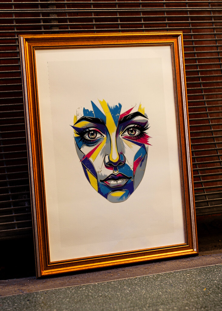 Abstrakt ansigtskunstvibration – fed moderne vægdekoration til stilfuldt interiør