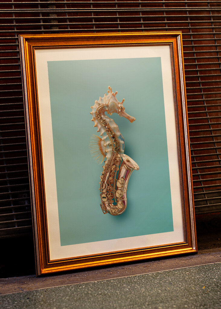 Seepferdchen-Saxophon: eine harmonische Kombination aus Natur und Musik