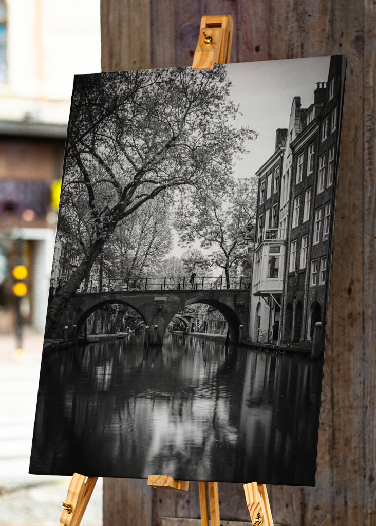 Serene Reflections: A Black and White View of Utrecht Canals