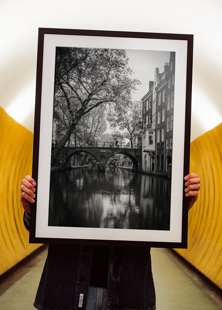 Serene Reflections: A Black and White View of Utrecht Canals
