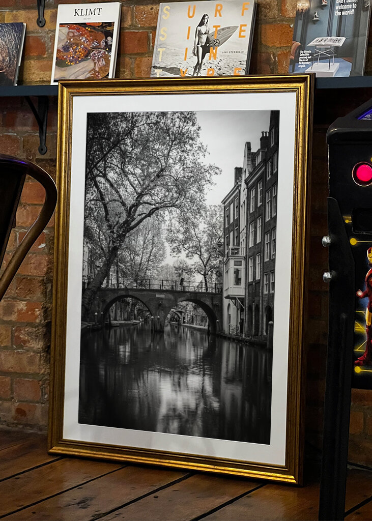 Serene Reflections: A Black and White View of Utrecht Canals