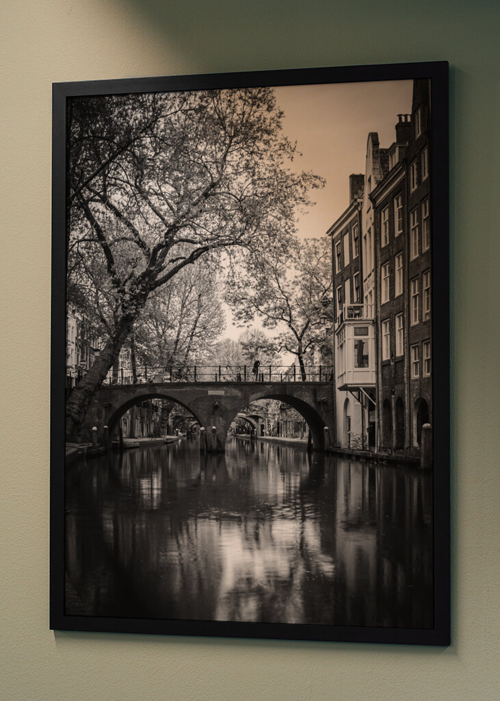 Serene Reflections: A Black and White View of Utrecht Canals