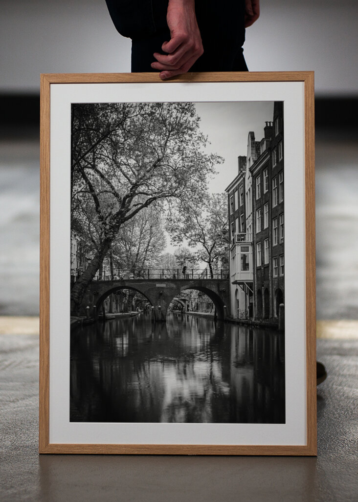 Serene Reflections: A Black and White View of Utrecht Canals
