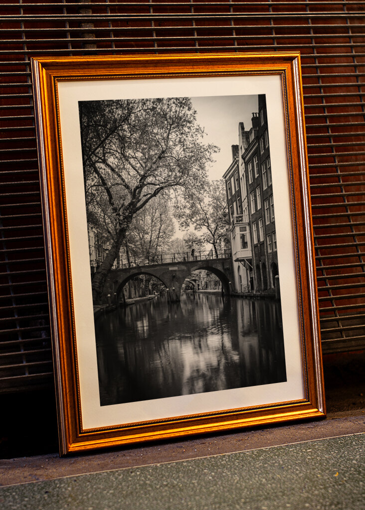 Serene Reflections: A Black and White View of Utrecht Canals