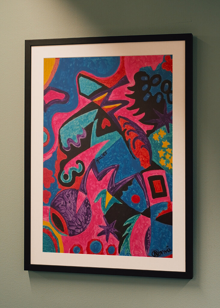 A Dance of Pink and Blue Shapes