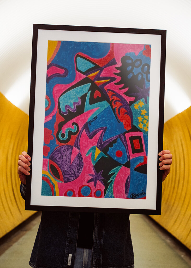 A Dance of Pink and Blue Shapes