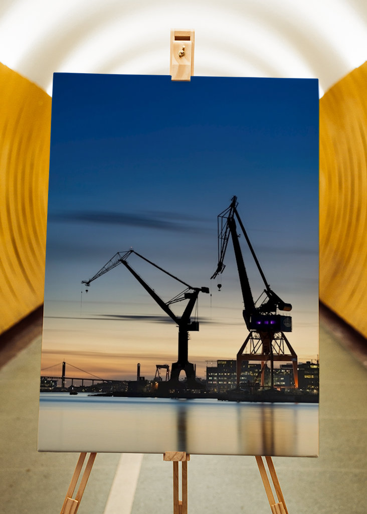 Blå time Havn i Göteborg