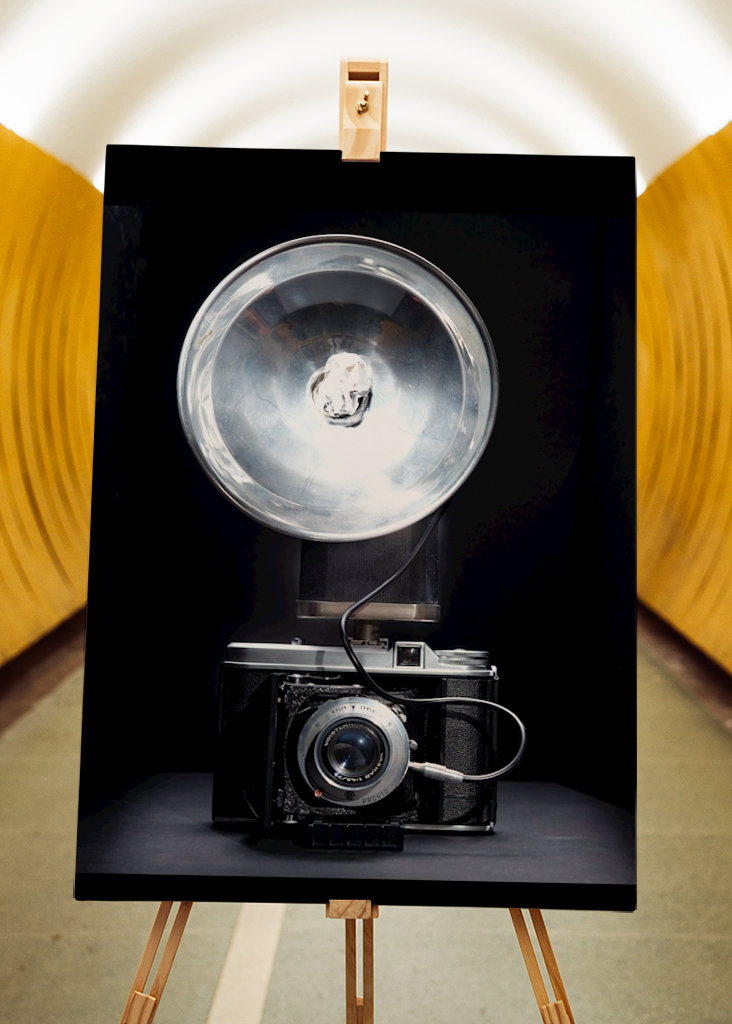 Vintage camera with flash