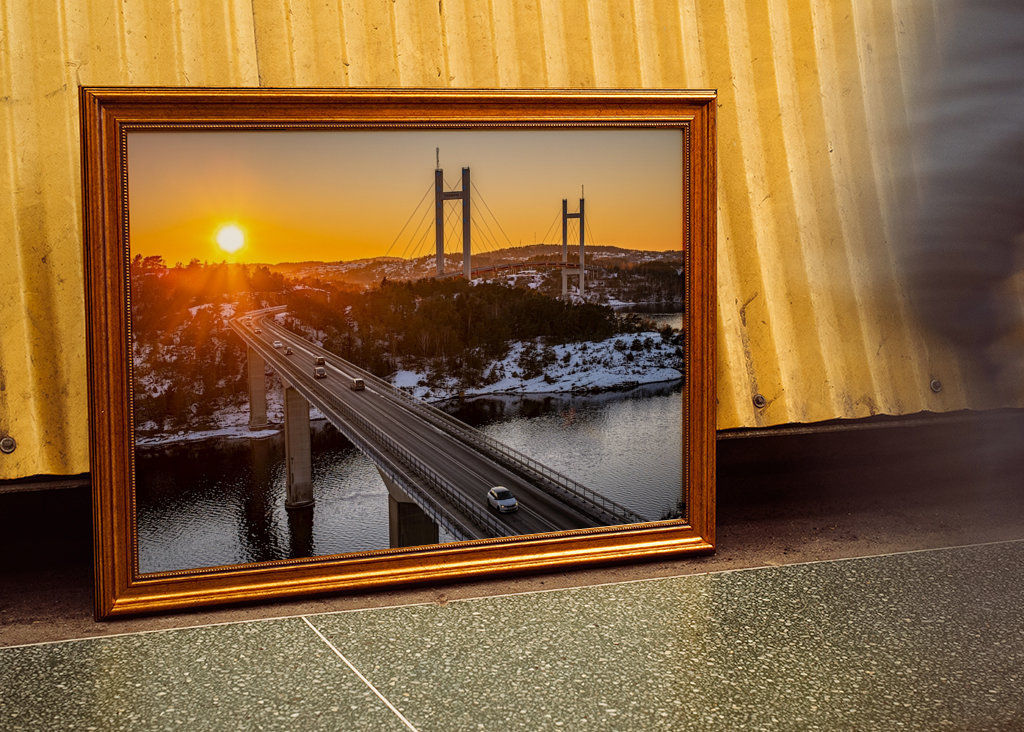 Západ slunce nad mosty Tjörn