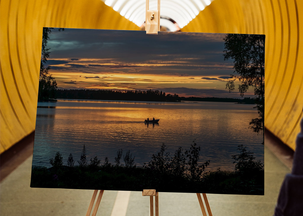 Rowing boat in sunset