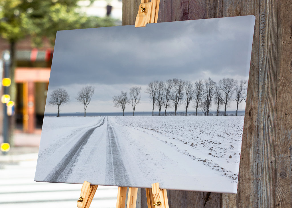 Snowy road towards the sea