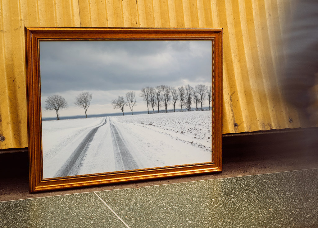 Snowy road towards the sea