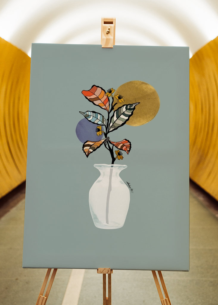 White vase with plant 