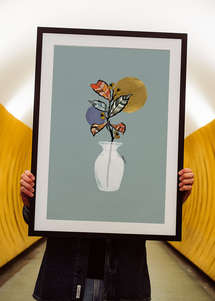 White vase with plant 