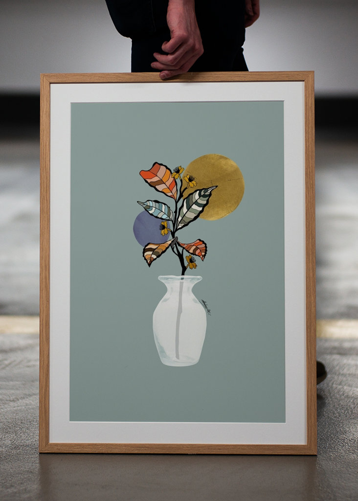 White vase with plant 