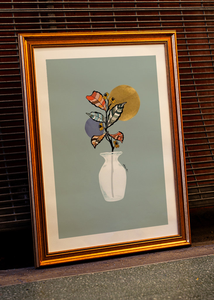 White vase with plant 