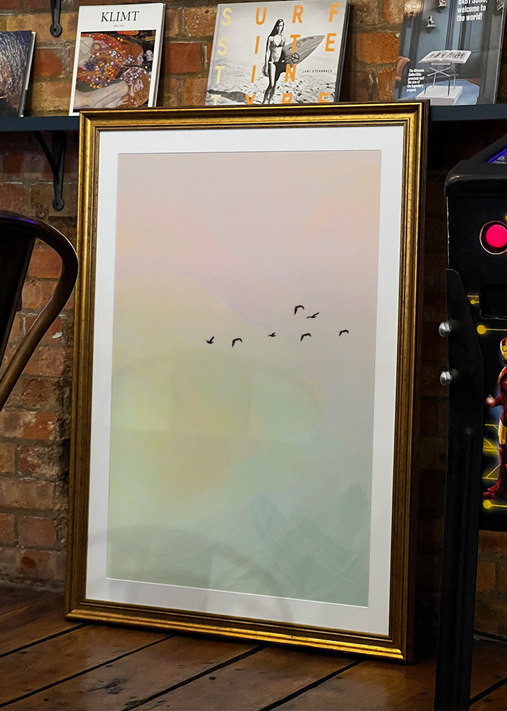 Amore cielo pastello con gli uccelli