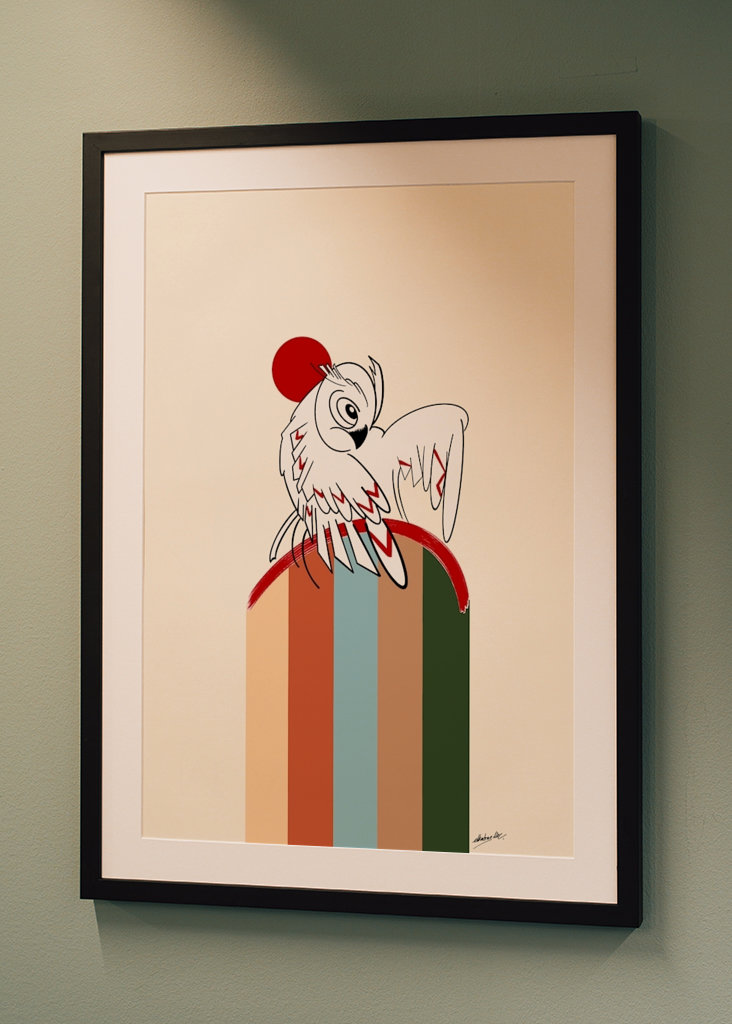 Owl with rainbow of colours 