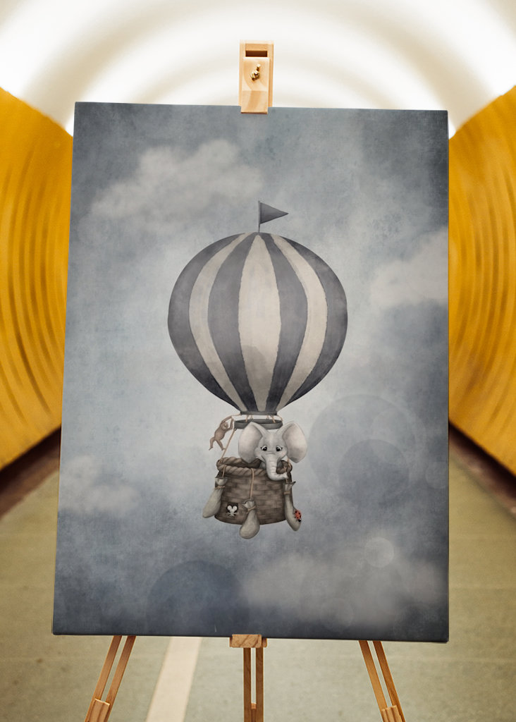 Slon v horkovzdušném balónu