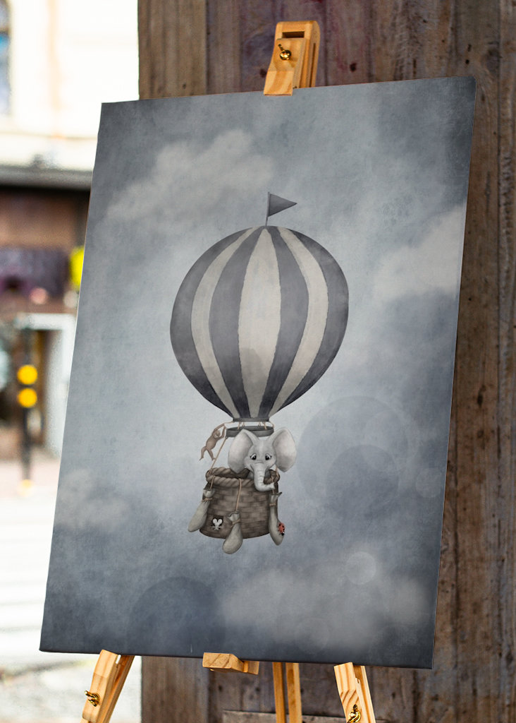 Slon v horkovzdušném balónu