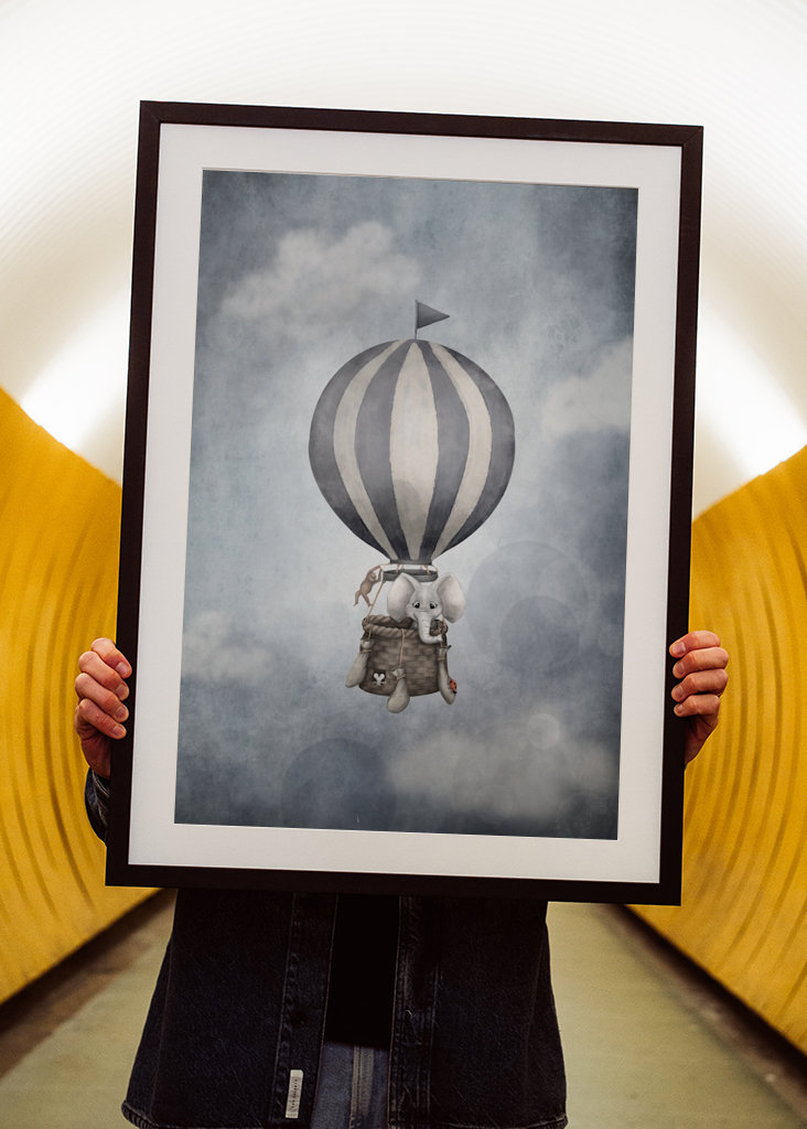 Slon v horkovzdušném balónu