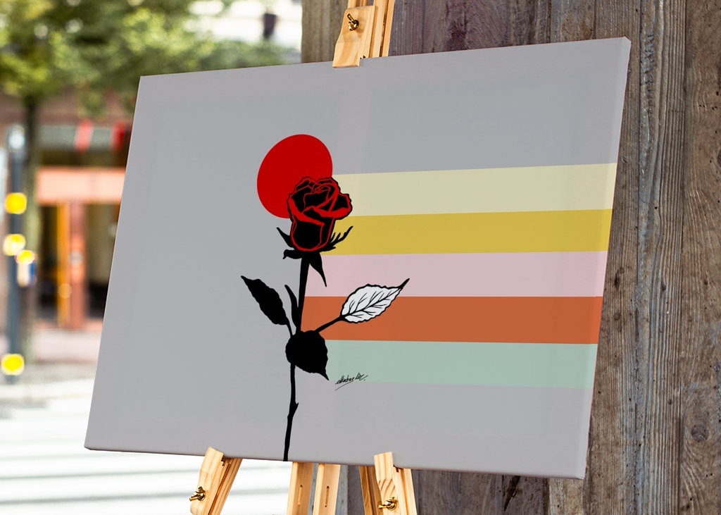 Rose rouge avec arc-en-ciel 