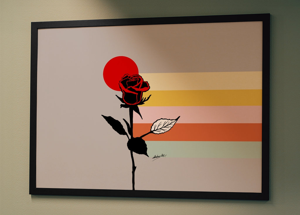 Rose rouge avec arc-en-ciel 