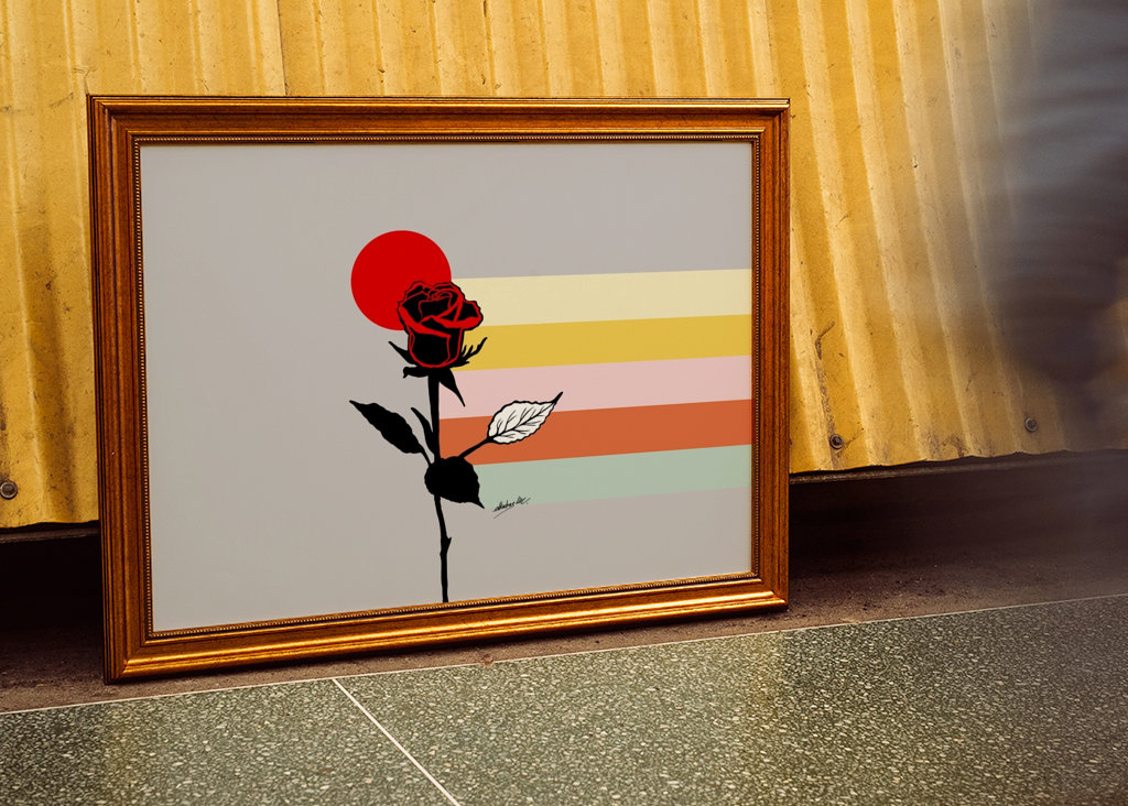 Rose rouge avec arc-en-ciel 