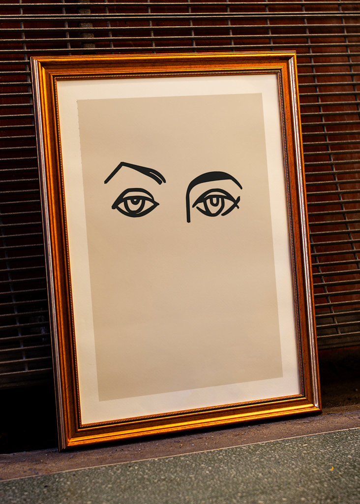 Kobiece oczy w beżowym plakacie