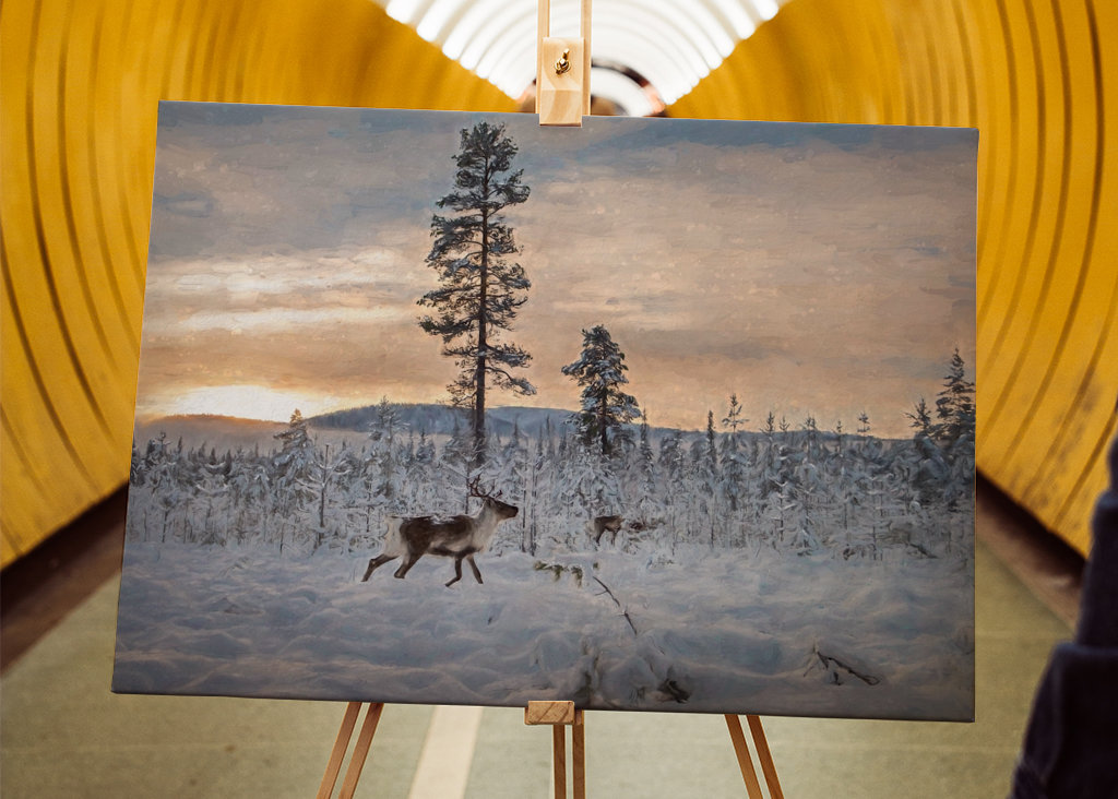 Reindeer in winter landscape 