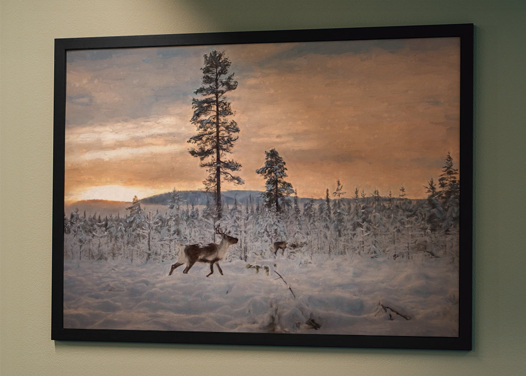 Reindeer in winter landscape 