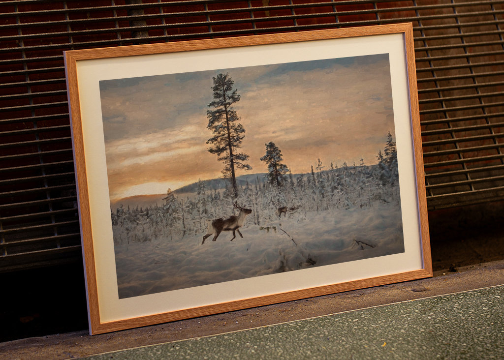 Reindeer in winter landscape 